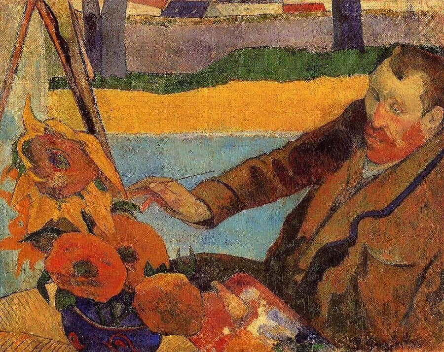 Gauguin's painting of his good friend Vincent van Gogh working on his famous painting of sunflowers.